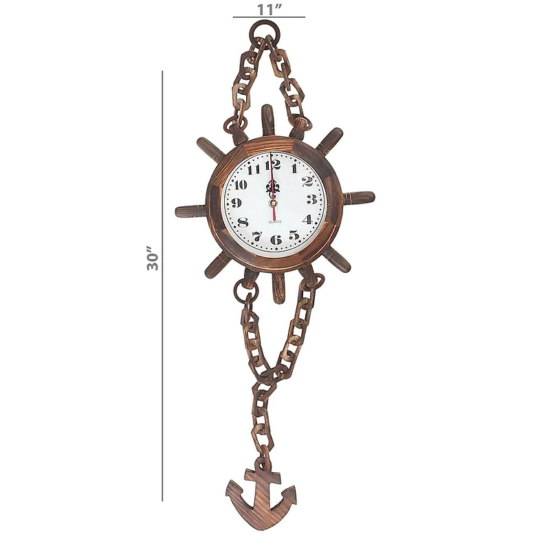 IH Casa Decor Clock De Chaîne De Roues En Bois En Bois Avec Ancre