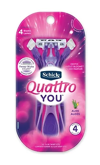 Rasoirs jetables Quattro YOU de Schick à parfum d'Exotic Violet BloomsMC avec manches parfumés