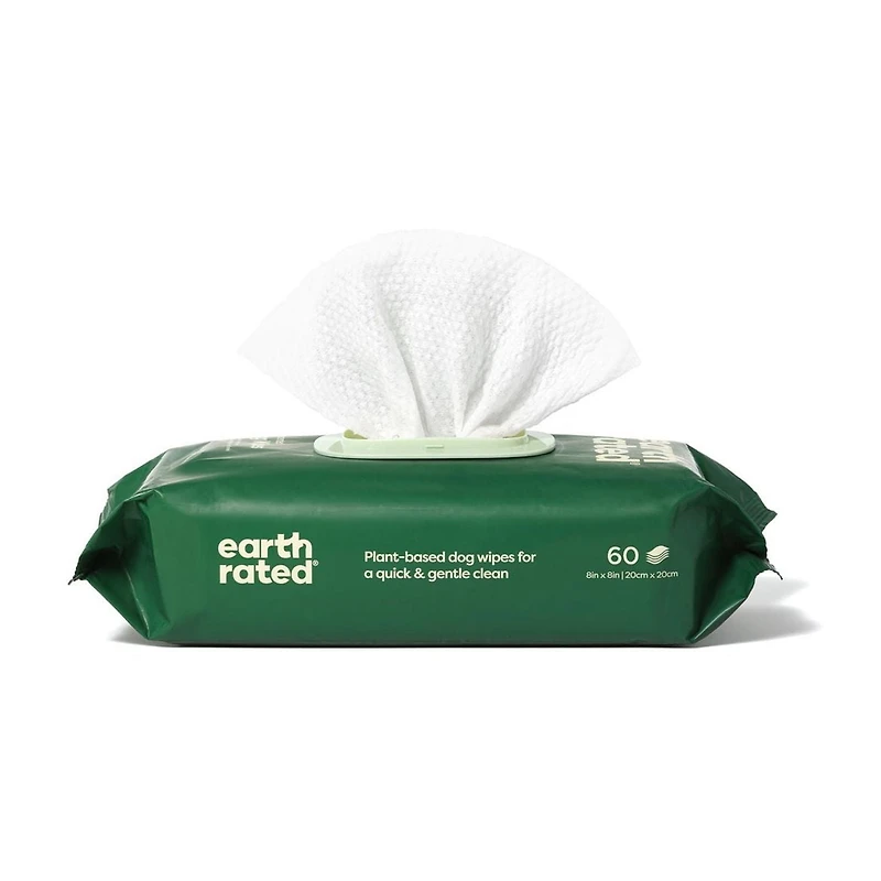 Earth Rated Hypoallergenic Dog Wipes, Cleaning and Odour-Controlling Grooming Wipes for Paws, Body, and Bum, Perfect for Puppy and Adult Dogs, Unscented, 60 Count, 1 x 60 Count Grooming Wipes