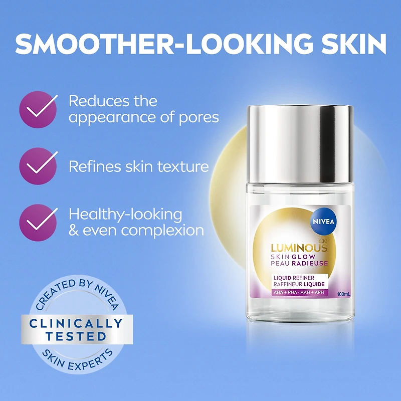 NIVEA LUMINOUS630 Skin Glow Liquid Refiner, Daily Liquid Exfoliant, 100mL