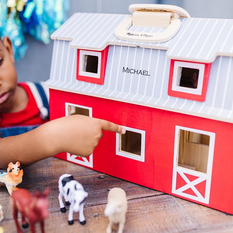 Melissa & Doug Fold and Go Wooden Barn With 7 Animal Play Figures