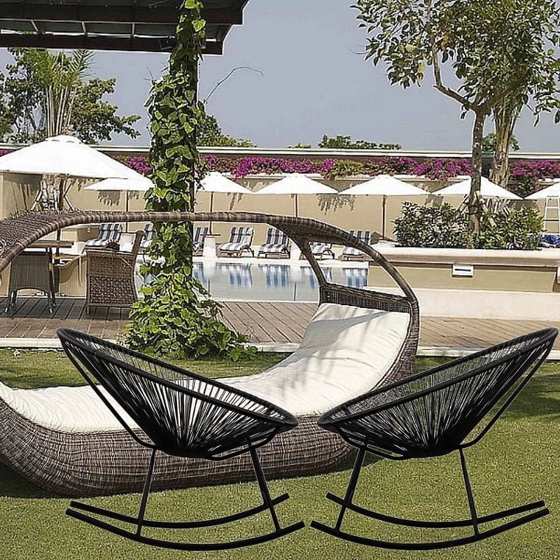 Chaise longue à bascule Costa en noir, chaise longue en fil de fer, chaise longue en plastique, chaise longue de plage, chaise longue d'intérieur et d'extérieur, chaise longue de patio, tissage de ham