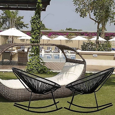 Costa Rocker Lounge Chair in Black, Wire Lounge Chair, Plastic Lounge Chair, Beach Lounge Chair, Indoor-Outdoor Lounge Chair, Patio Lounge Chair,Acapulco Style Hammock Weave,Rattan,Weather resistance,