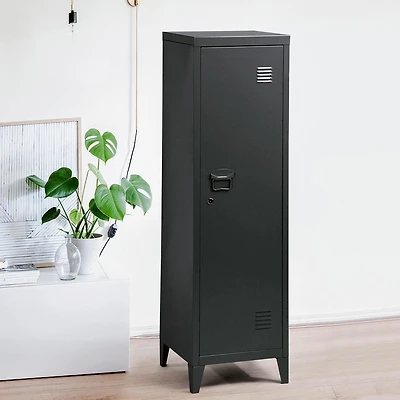 Homylin Home Storage Cabinet 3 Shelves 1 Door, Multipurpose Metal Locker Modern Large Space Cupboard - Black