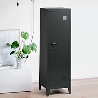 Homylin Home Storage Cabinet 3 Shelves 1 Door, Multipurpose Metal Locker Modern Large Space Cupboard - Black