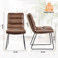 Homy Casa Lot de 2 chaises de bureau rembourrées sans accoudoirs en similicuir pour espace de travail à domicile, brun