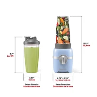 Starfrit 7 pcs  Personal Blender, 2 x 28oz (828ml) cups, 2 x travel lids, 2 blades, 3 speed modes: Low, High & Pulse, 300W, Blend smoothies, shakes, and soups with ease! The Starfrit Personal Blender has a 300W motor, 3 speeds, 2 tumblers with lids, and safety features. Dishwasher-safe and BPA-free for quick, safe, and convenient use.