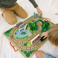 Melissa & Doug Chemin de fer de table en bois de 17 pièces, 3 trains, camion, pièces de jeu, pont - certifié FSC