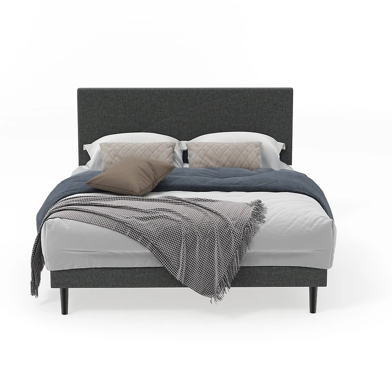 Homy Casa Upholstered Queen Bed with Tech Charging and LED Lights, Modern Headboard, Grey