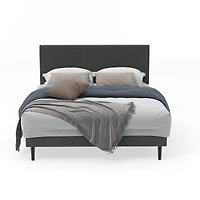 Homy Casa Upholstered Queen Bed with Tech Charging and LED Lights, Modern Headboard, Grey