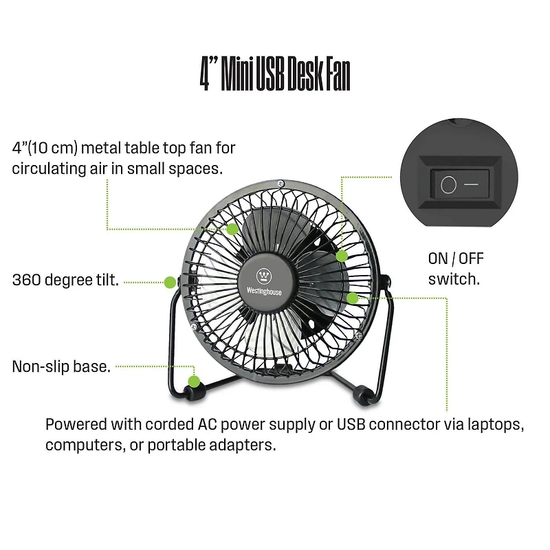 Westinghouse 18" Ventilateur A Haute Velocite Avec Mini Ventilateur De Bureau USB 4" En Bonus