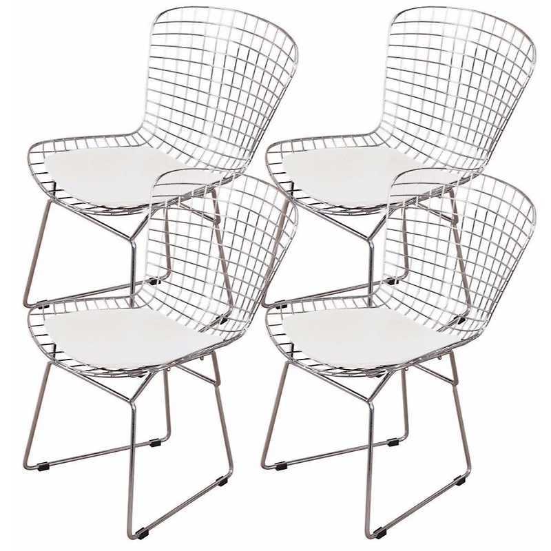 Nicer Furniture with Leatherette Pu Pad Chromed Steel Side White Chairs