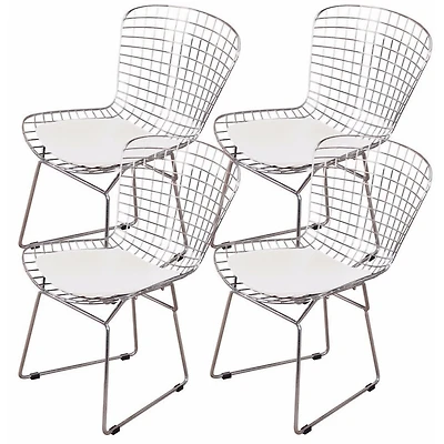 Nicer Furniture with Leatherette Pu Pad Chromed Steel Side White Chairs