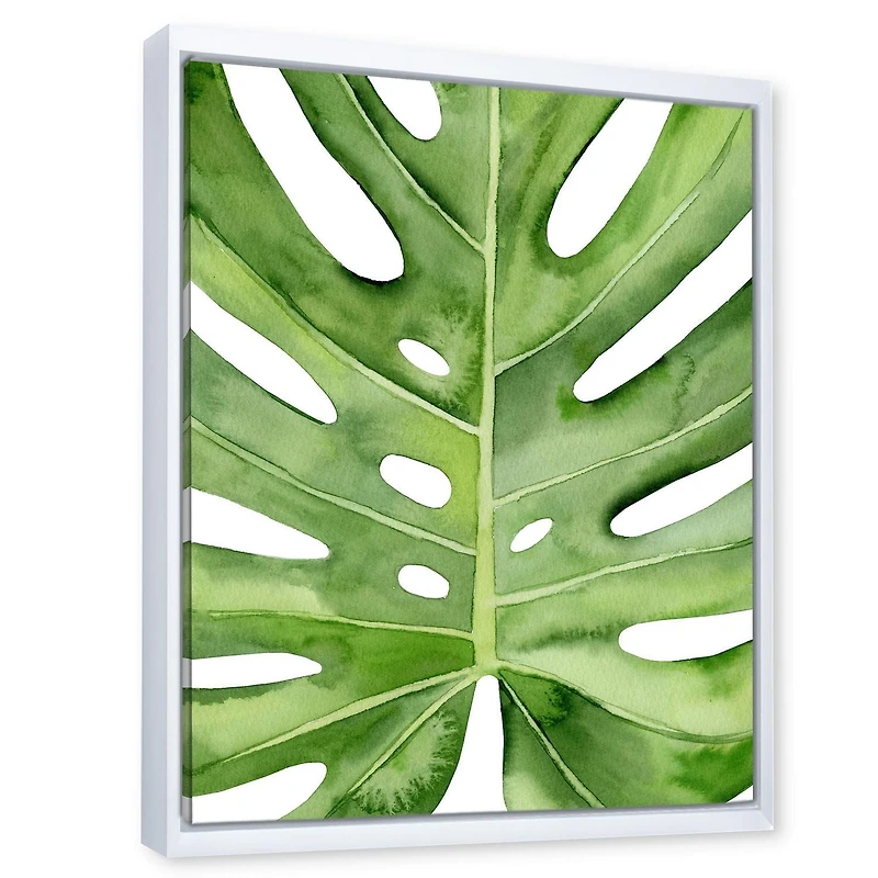 Designart Green Monstera Leaf Tropical Palm Botanical Detail FLOAT FRAME WALL ART
