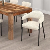 Contemporary Fabric and Metal Dining Chair, Set of 2 - Beige and Black