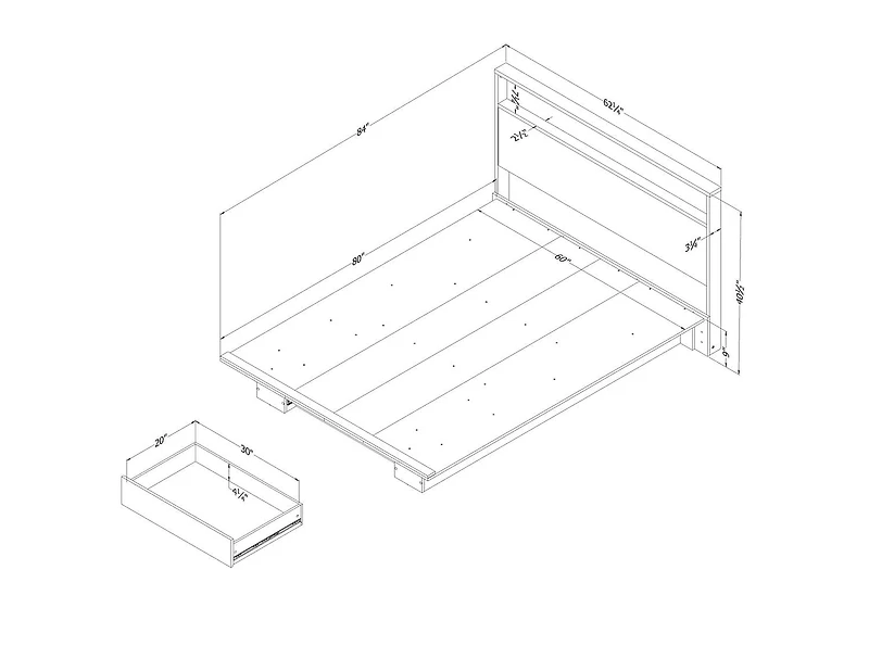 South Shore Holland Full/Queen Headboard with Storage Shelf, in Natural Walnut