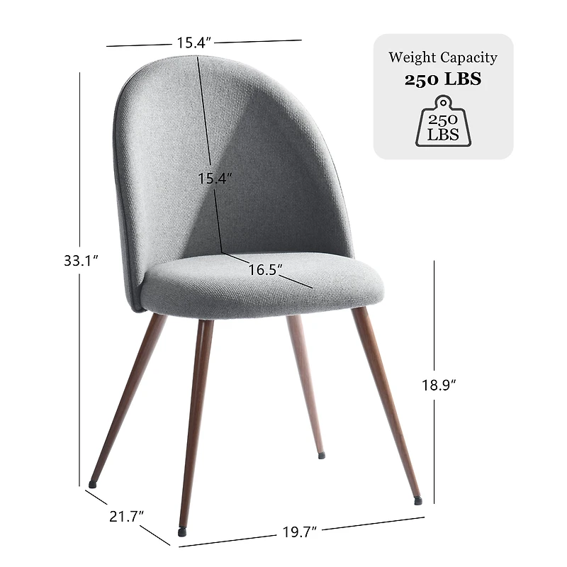 Homy Casa Modern 2-Pack Accent Chair Set, Armless Round Back, Grey Fabric Upholstered