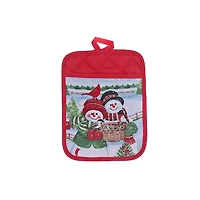 Christmas Pot Holder With Pocket Snowman Couple - Set of 4