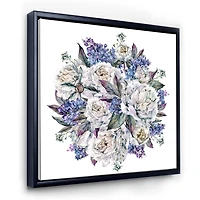 Designart Bouquet Peonies In White and Blue FLOAT FRAME WALL ART