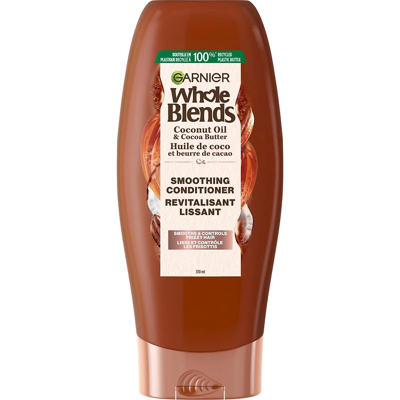Garnier Whole Blends Smoothing Conditioner for Frizzy Hair, with Coconut Oil & Cocoa Butter, 370 mL