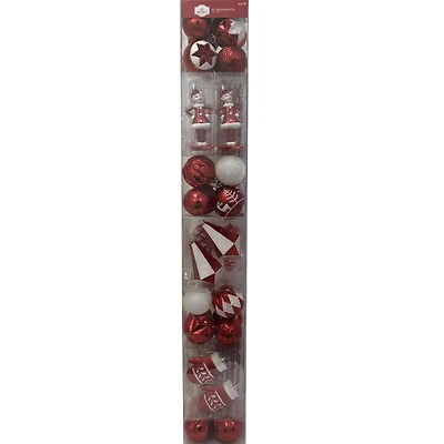 Holiday Time Christmas Ornament Set, Red and White, 70 Count