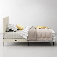 Lit simple rembourré Homy Casa avec éclairage DEL, ports USB et tête de lit rembourrée pour chambre d'enfant, beige