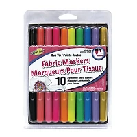 FABRIC FUN Fabric Markers, Dual Tips, Bright Colours, Set of 10, 10 Pack