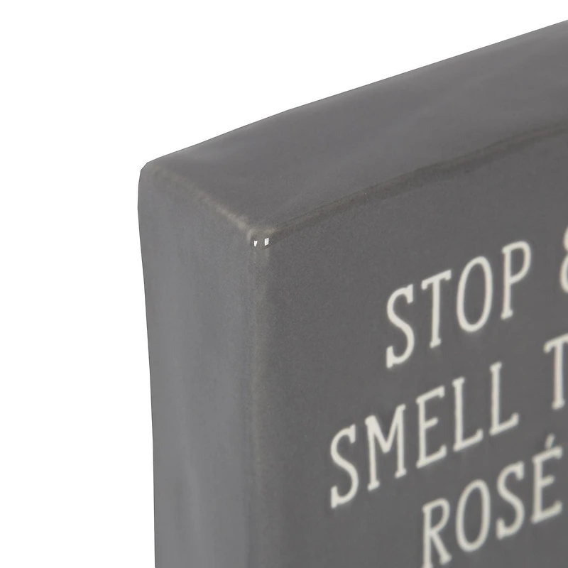 Linden “Stop & Smell the Rosé” Porcelain Tabletop Square Art Plaque, 4.1in W x 4in H x 1.4in D