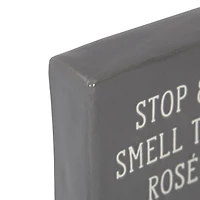 Linden “Stop & Smell the Rosé” Porcelain Tabletop Square Art Plaque, 4.1in W x 4in H x 1.4in D