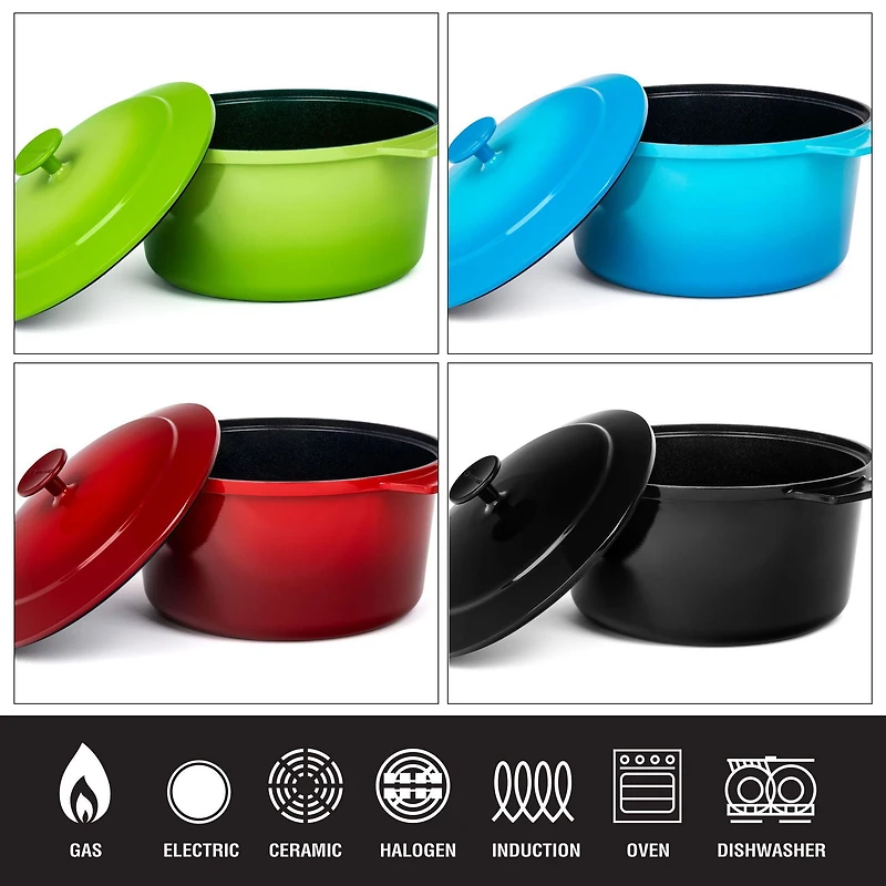 Granitestone Diamond 5 Quart Dutch Oven Pot with Lid, Ultra Nonstick & Durable Mineral & Diamond Surface, Self-Basting Lid, Metal Utensil Safe, Oven & Dishwasher Safe, 100% PFOA Free, Red