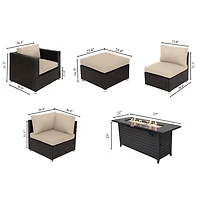 Innesbrook Collection Ensemble de conversation de patio en aluminium 11 pièces avec coussins verts et table à feu rectangulaire