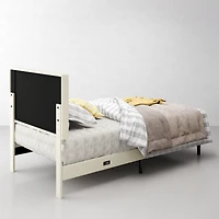 Lit simple rembourré Homy Casa avec éclairage DEL, ports USB et tête de lit rembourrée pour chambre d'enfant, beige