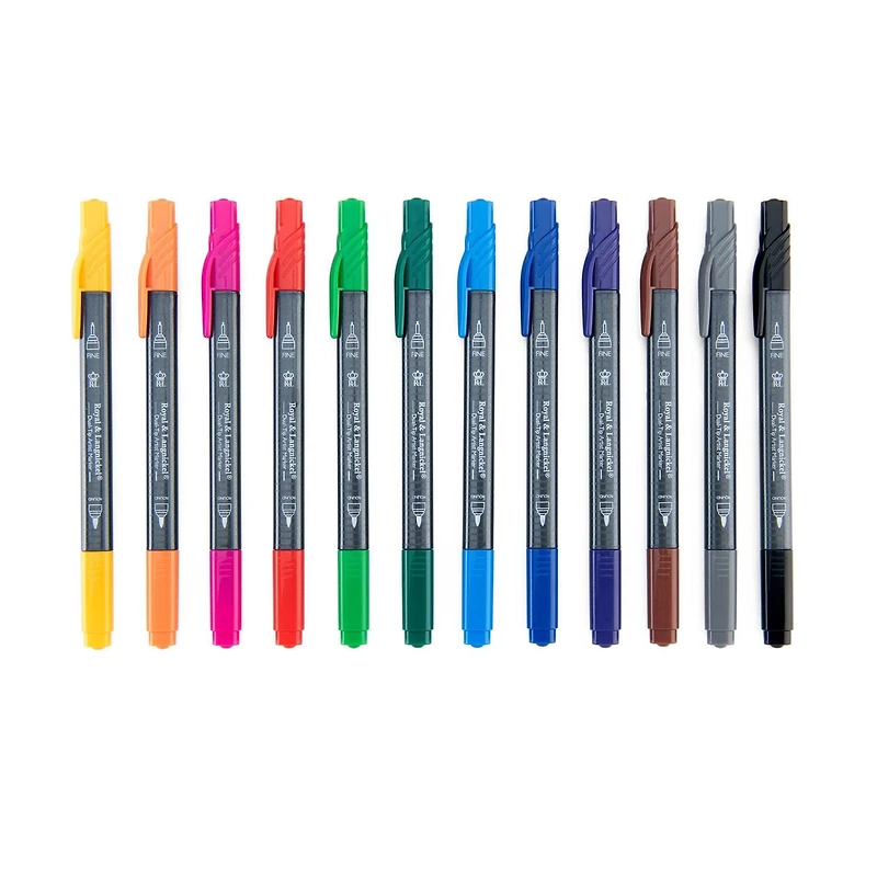 Royal & Langnickel - 12pc Dual Tip Artist Markers - Pointed Round Tip and Fineliner, 12pc Dual Tip Marker