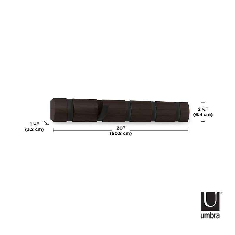 Umbra Flip Wall Mounted Coat Rack,Black/Walnut