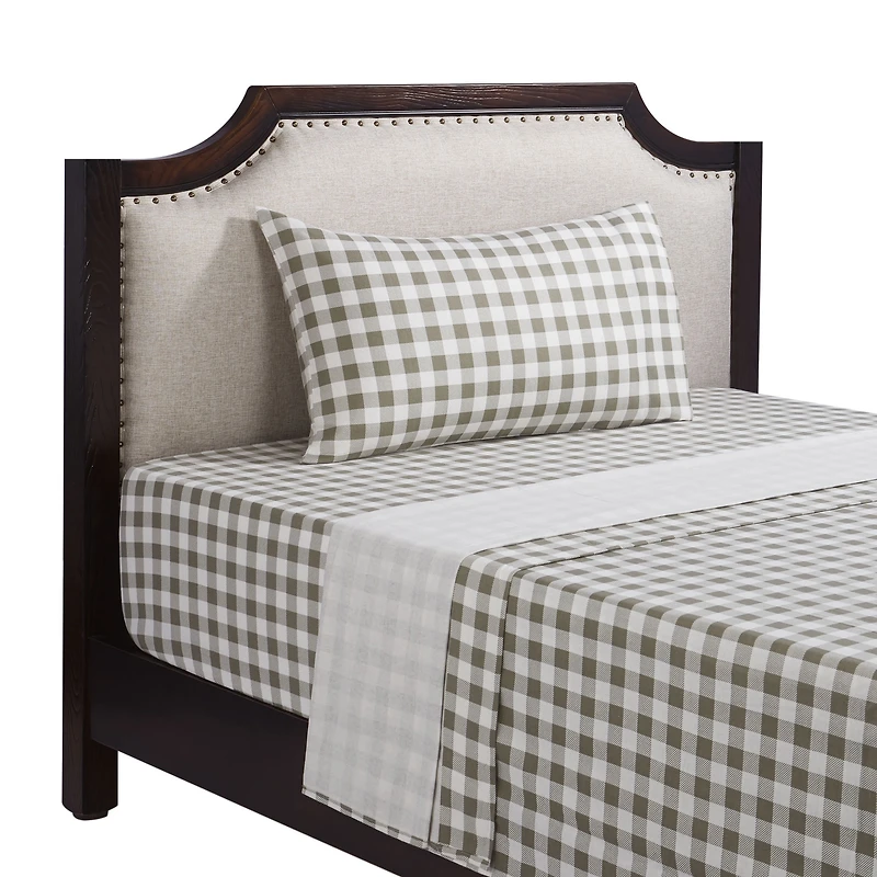 HOMETRENDS 3-Piece Tan Bufflalo Check Flannel Sheet Set, Twin, 100% Cotton