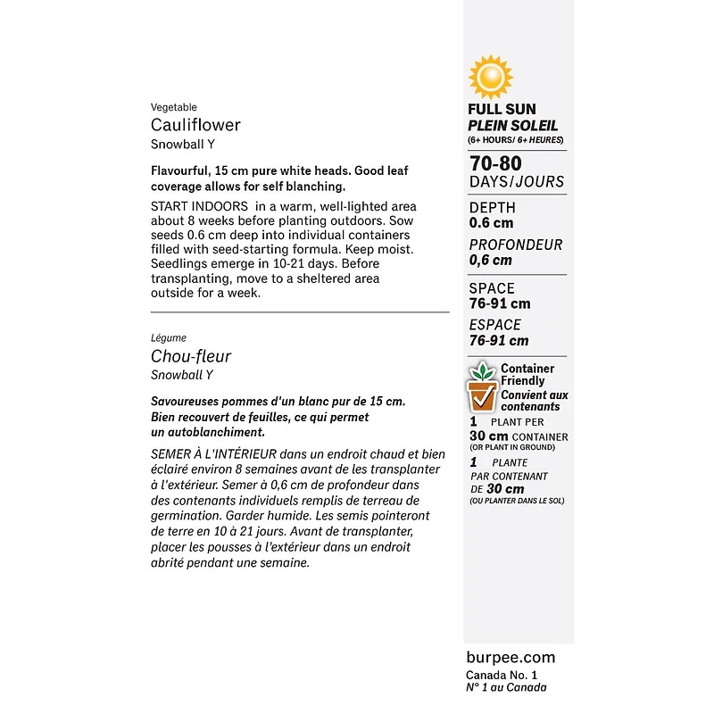 Burpee boule de neige et chou-fleur