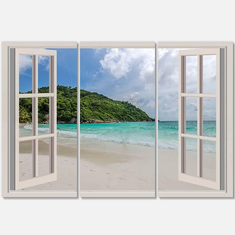 Designart Open Window to Calm Seashore Canvas Wall Art