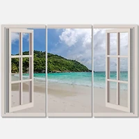 Designart Open Window to Calm Seashore Canvas Wall Art