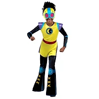 MARVEL Youth Moon Girl Costume - Combinaison imprimée avec feuille holographique et masque en tissu avec yeux en maille
