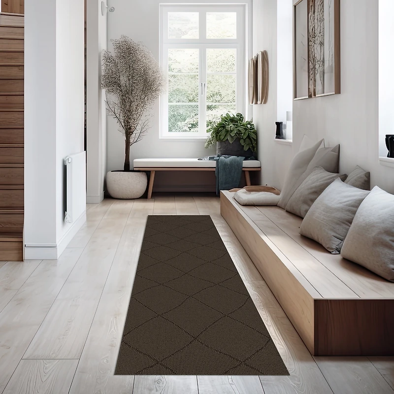 Mainstays tapis de couloir intérieur moderne géométrique touffeté à la machine brun foncé, 2' x 7', lavable à la machine, endos antidérapant