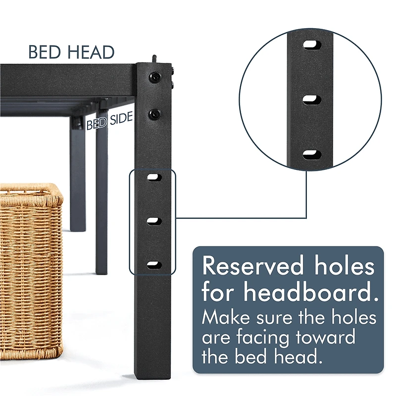 Fullfurnique Cadre de Lit Plateforme en Métal avec Lattes en Métal Renforcé, Simple, Noir