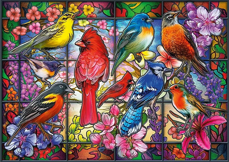 Casse-tête 500 Piece - Amazing Nature - Stained Glass Songbirds - Jigsaw de Buffalo Games