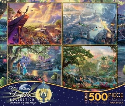 Ceaco: Thomas Kinkade - Disney Dreams Collection (The Lion King, Peter Pan, The Jungle Book, and The Princess and the Frog) 4-in-1 Puzzle Set
