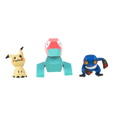 Paquet de 3 figurines de combat Pokémon 2" - Cradopaud, Mimiqui et Porygon