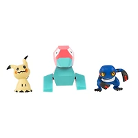 Paquet de 3 figurines de combat Pokémon 2" - Cradopaud, Mimiqui et Porygon