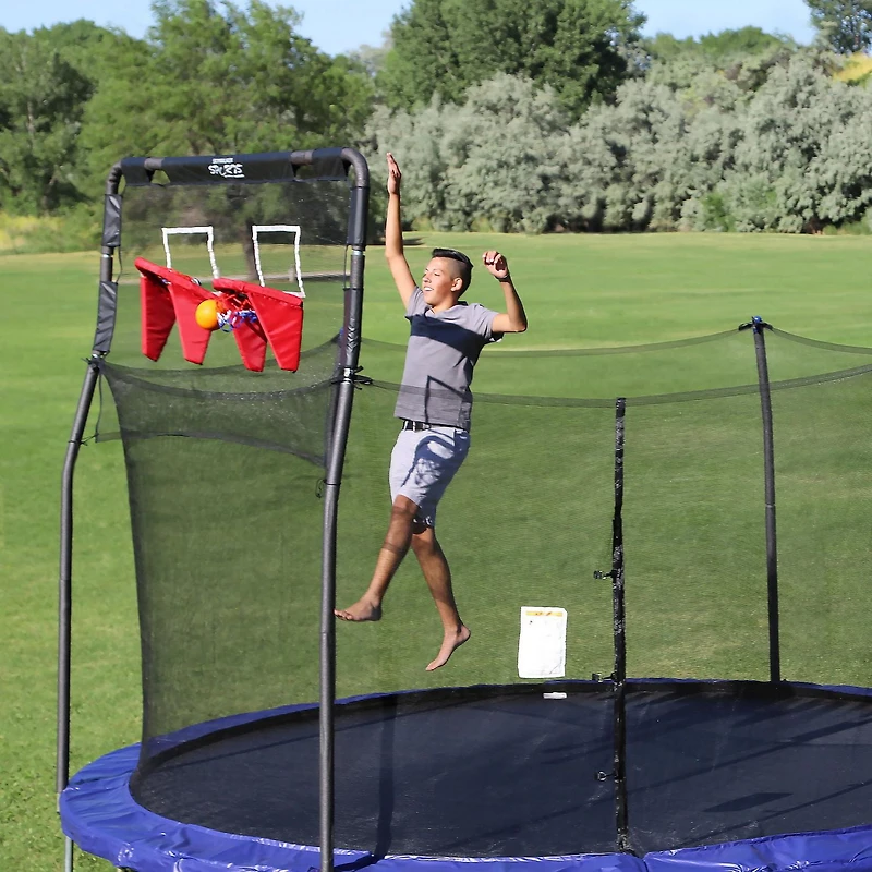 SKYWALKER TRAMPOLINES Double Basketball Game Attachment for 15 FT Round Outdoor Trampolines, Soft Materials for Safe Dunking