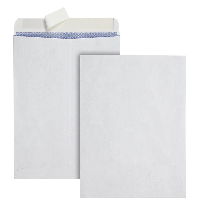9x12 Catalog Peel & Seal Envelope, White, security tint, 5 Pack
