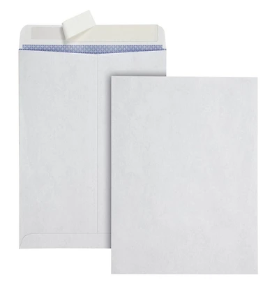 9x12 Catalog Peel & Seal Envelope, White, security tint, 5 Pack