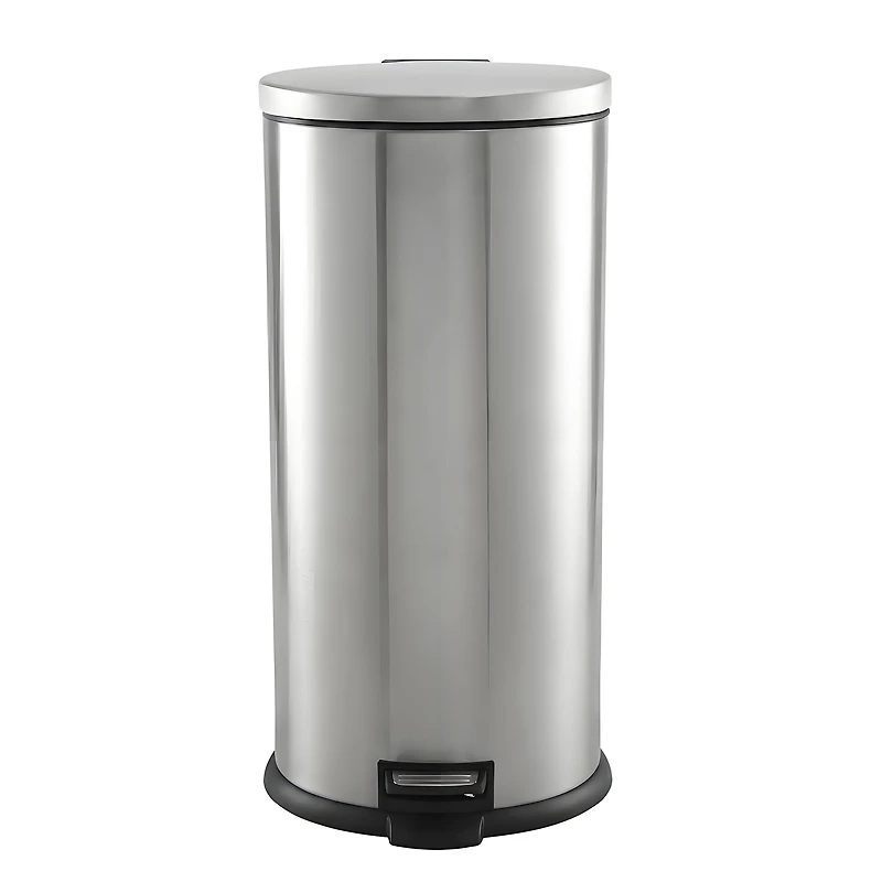 Poubelle de cuisine Better Homes & Gardens, 30 litres, en acier inoxydable, ronde, à pédale, avec couvercle à fermeture douce, argentée