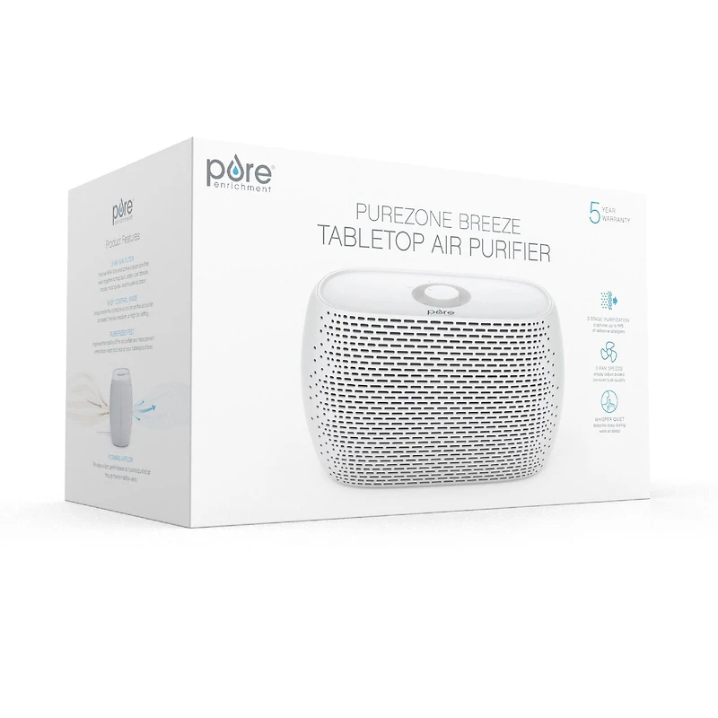 Pure Enrichment® PureZone™ Breeze Tabletop 2-in-1 Air Purifier - True HEPA Filter - Ideal for Home, Bedroom, & Office Desktop Surfaces
